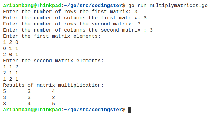 Go Program To Multiplication Two Matrices (Golang) - Codingster