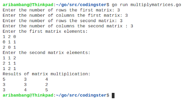Go Program To Multiplication Two Matrices (Golang) - Codingster