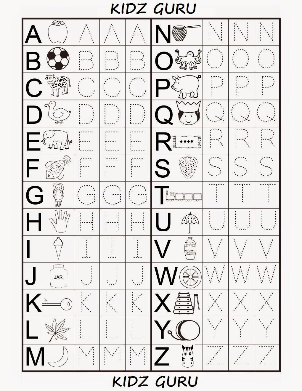 Kindergarten Worksheets: Printable Worksheet - Tracing Worksheet - Aplhabet