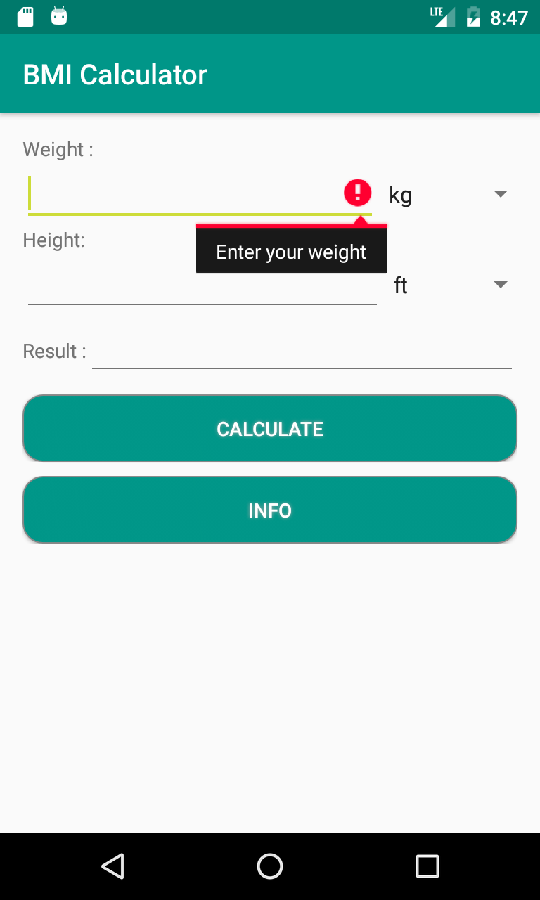 BMI calculator android app