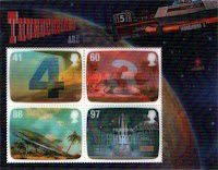 Four Thunderbirds 3-d stamps in a mini sheet