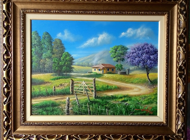 quadro com pintura de paisagem