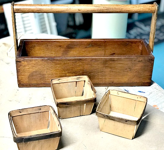 Antique Handmade Wood Berry Carrier Tote With Baskets Primitive