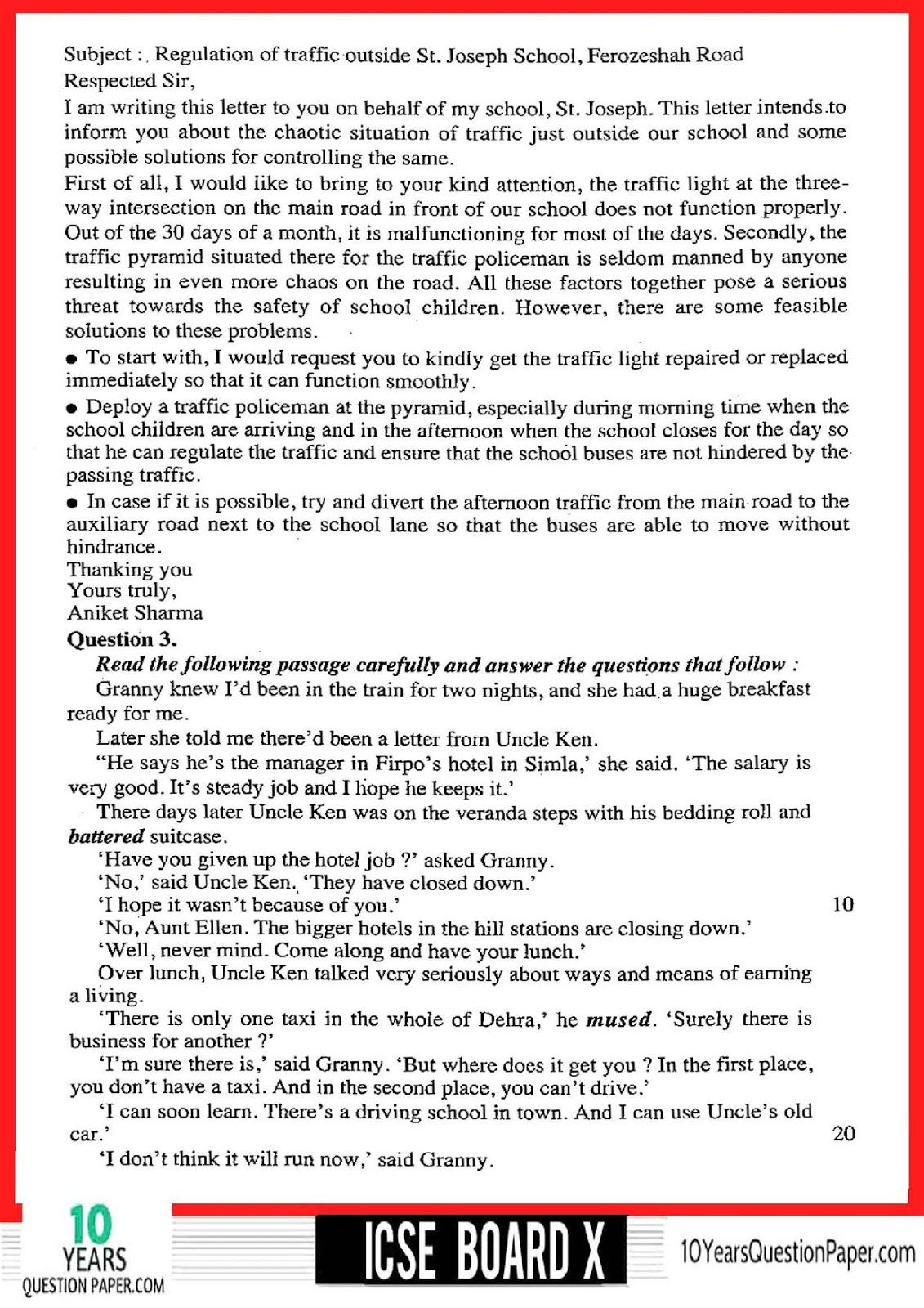 2018 English Language Class 10 ICSE board Question Paper ICSE English Language Solved Question Paper 2018