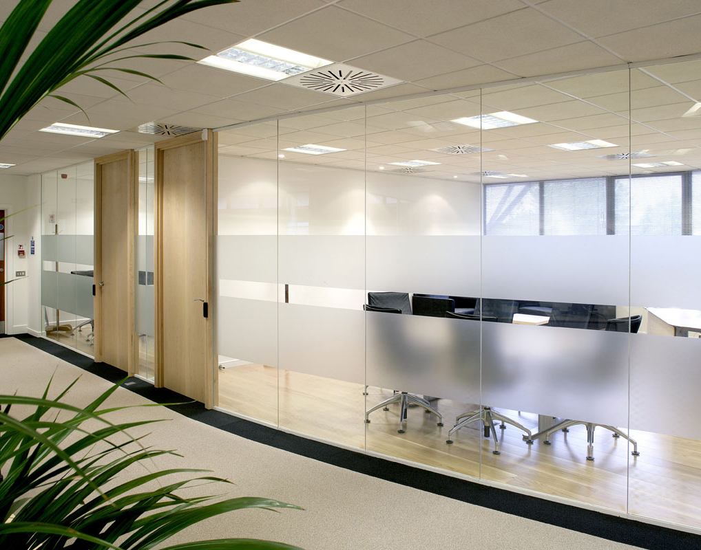 Etched glass walls for office