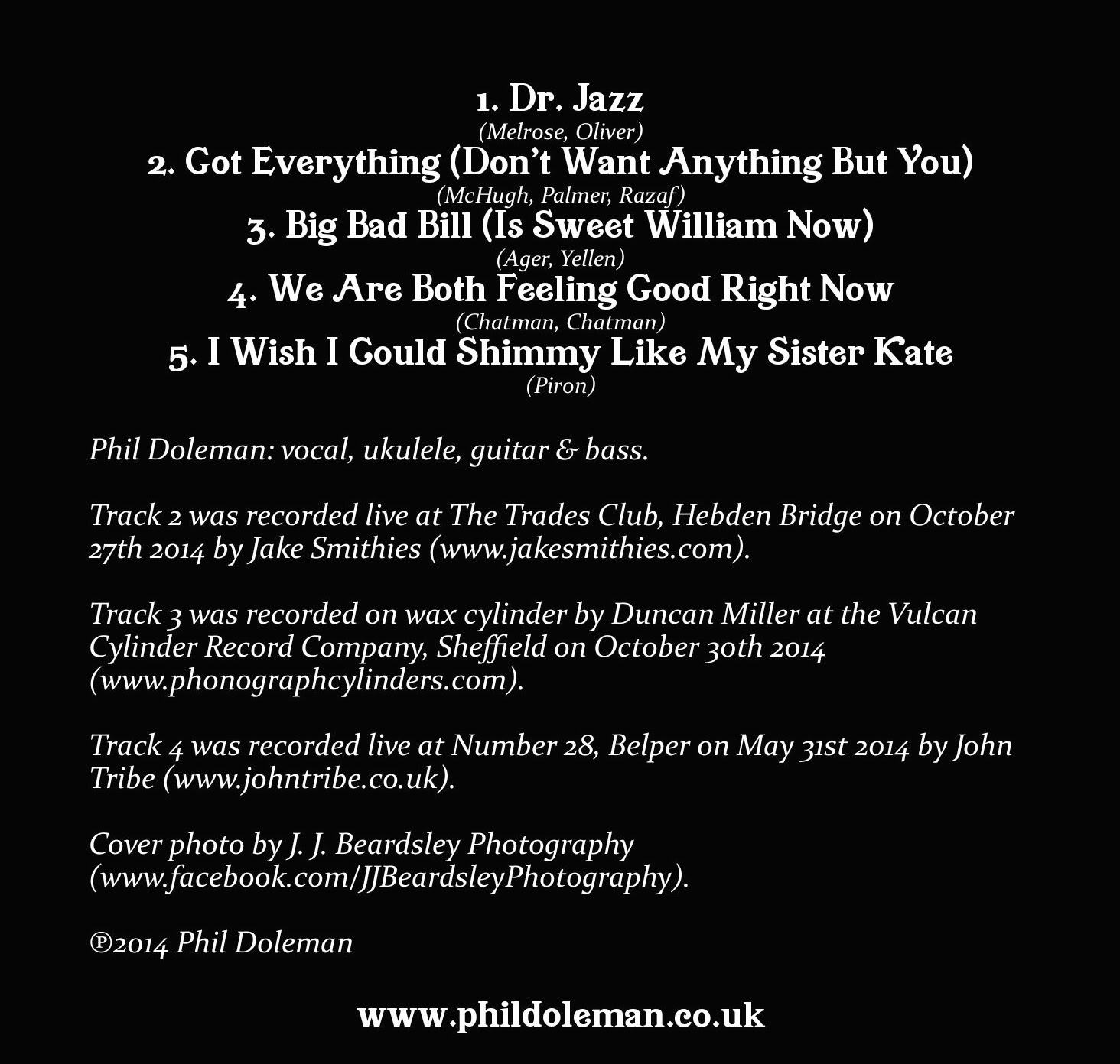 Phil Doleman ukulele EP track listing