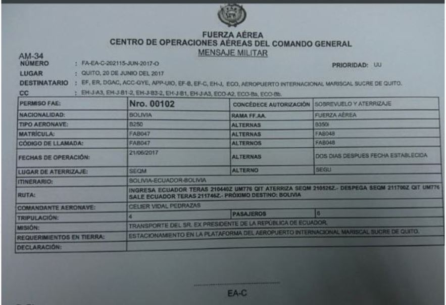 Documento de la FFAA de Ecuador difundido por el diario La República ayer