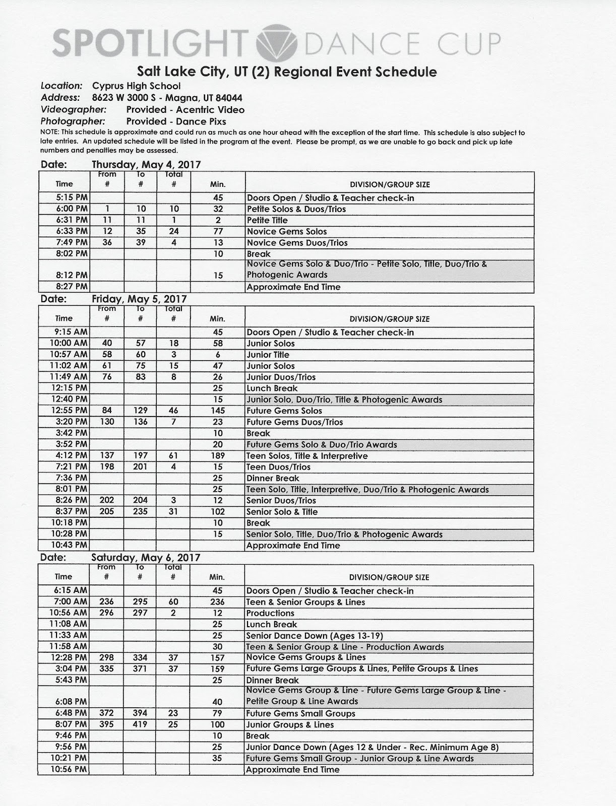 Spotlight General Schedule