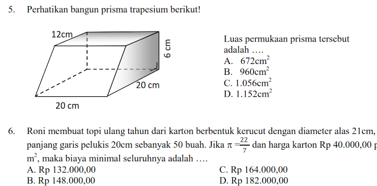 Soal Volume Bangun Ruang Gabungan Kelas 6 : Download Soal Matematika
