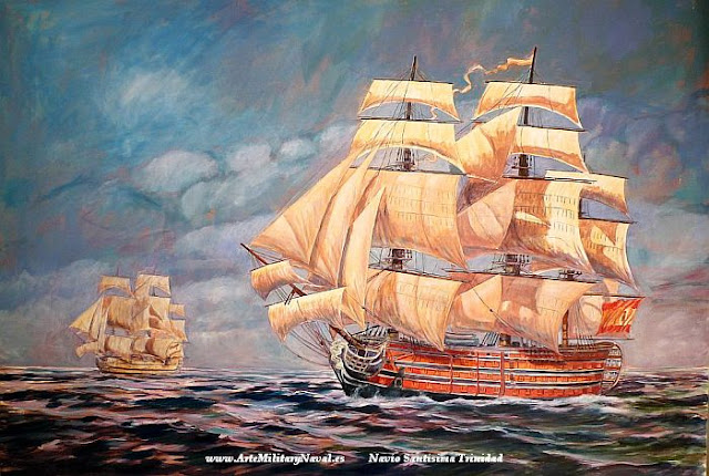 Pintura al oleo del Navío Santisima Trinidad de la Armada Española