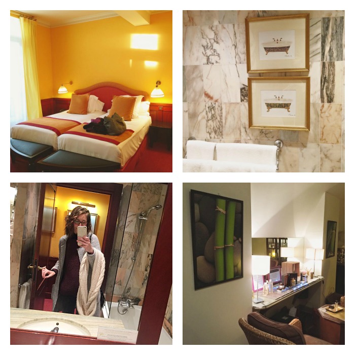 J'ai testé pour vous : Une nuit au grand hôtel de l'opéra de Toulouse Notre chambre Deluxe, la salle de bain en marbre blanc et bois, et le spa