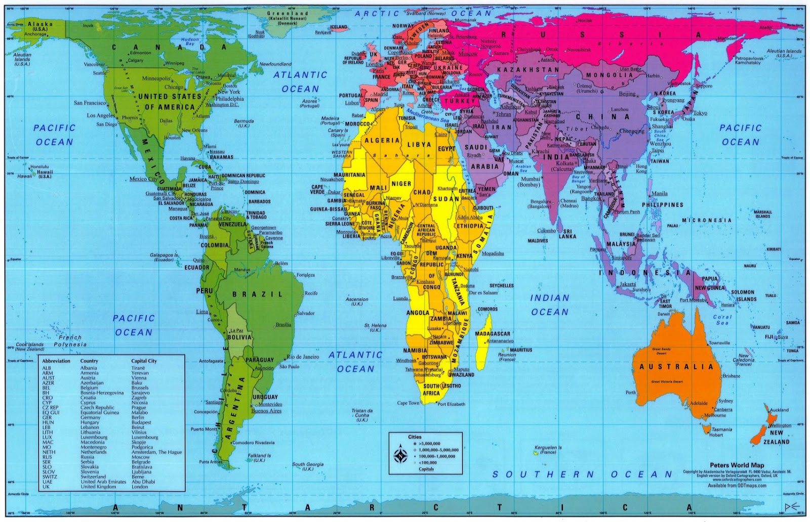 Cont: from the Peter's projection map: depicting relative sizes ...