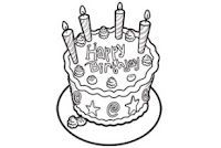Coloring & Activity Pages: Birthday Cake with 4 Candles Coloring Page