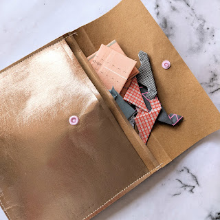 rose gold fabric paper folder with kam snap for quilting epp pieces