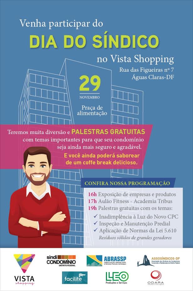 Festa do Dia do Síndico em  Águas Claras será no Vista Shopping amanhã
