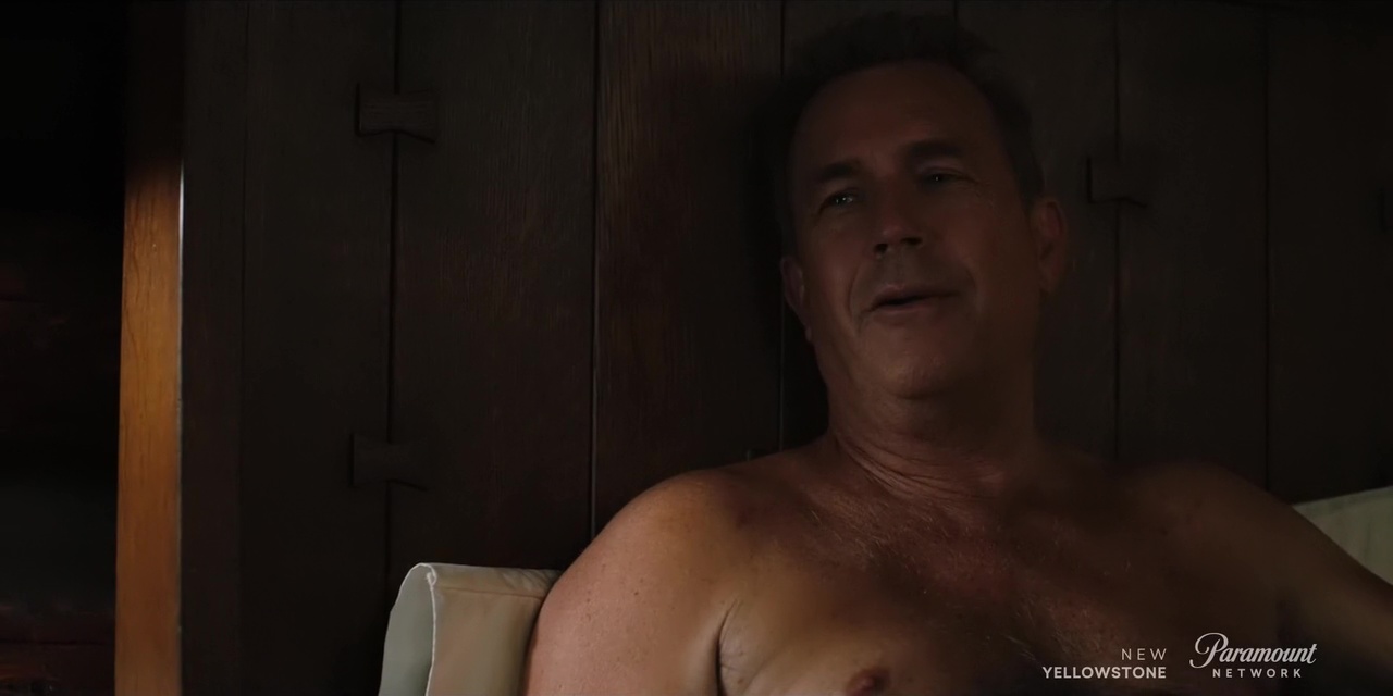 Kevin Costner shirtless in Yellowstone 1-03 "No Good Horses" .