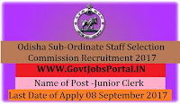 Odisha Sub-Ordinate Staff Selection Commission Recruitment 2017– 815 Junior Clerk