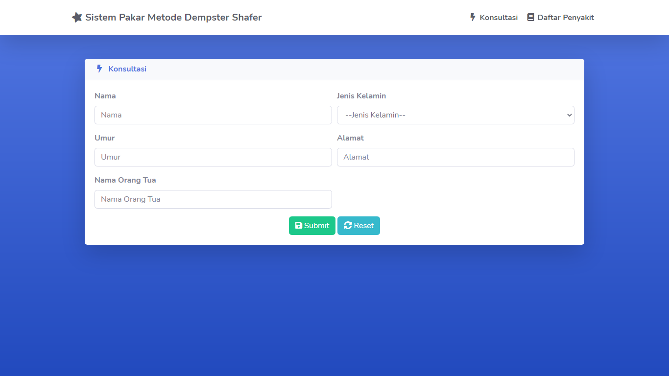 Aplikasi Sistem Pakar Berbasis Web Menggunakan Metode Dempster Shafer - SourceCodeKu.com