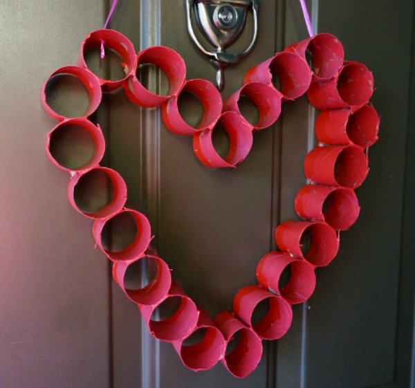 Painted Toilet Paper Roll Valentine Heart For The Front Door
