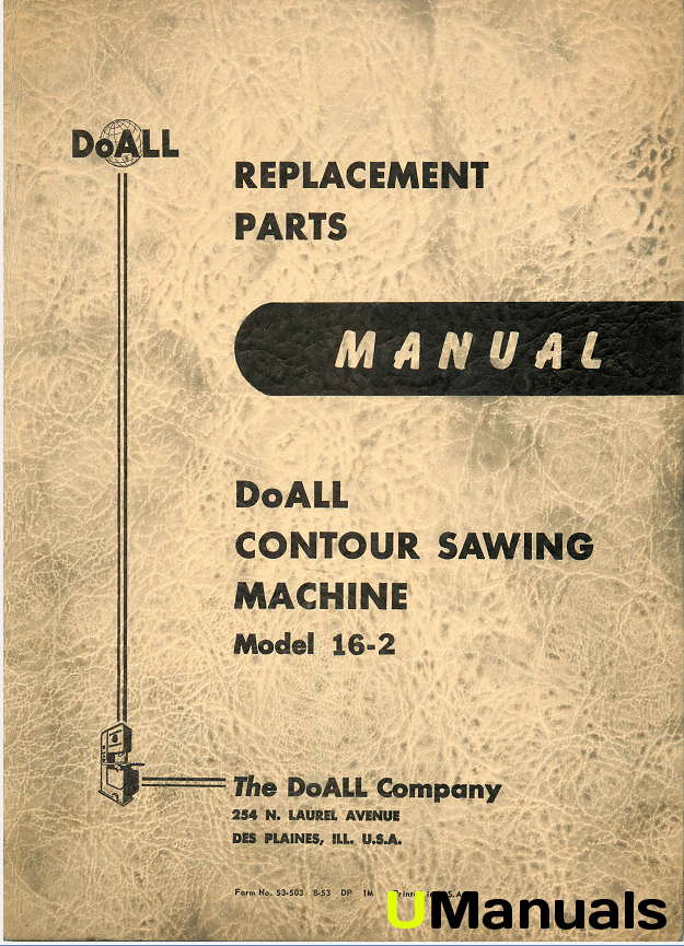 Machinery Manuals DoAll 162 Contour Saw Parts Manual