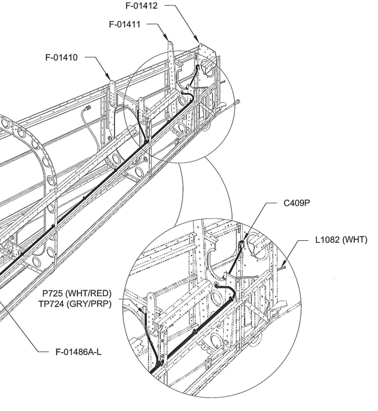 E's Van's RV14A Empennage Aft fuselage. Routing L1082 cable through
