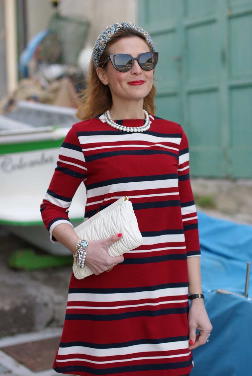 Striped Zara dress, Accessorize headband, Fendi sunglasses, vintage marine look on Fashion and Cookies fashion blog, fashion blogger style