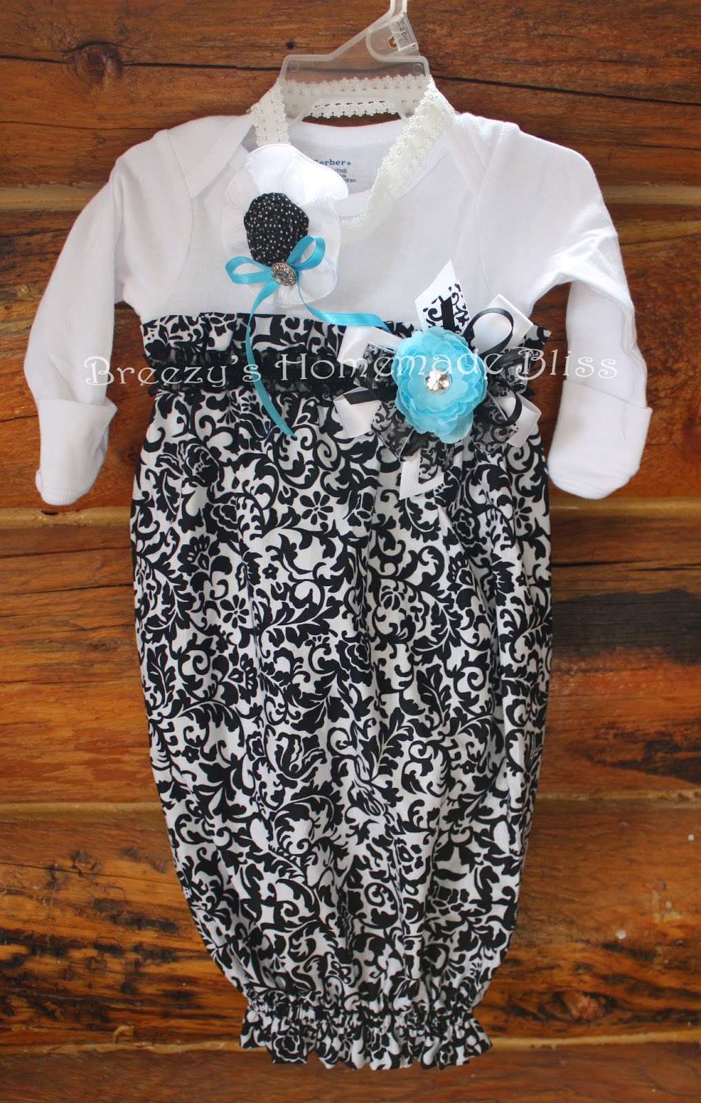 Breezy's Homemade Bliss Infant Onesie Gown/Dress Black, White & Blue