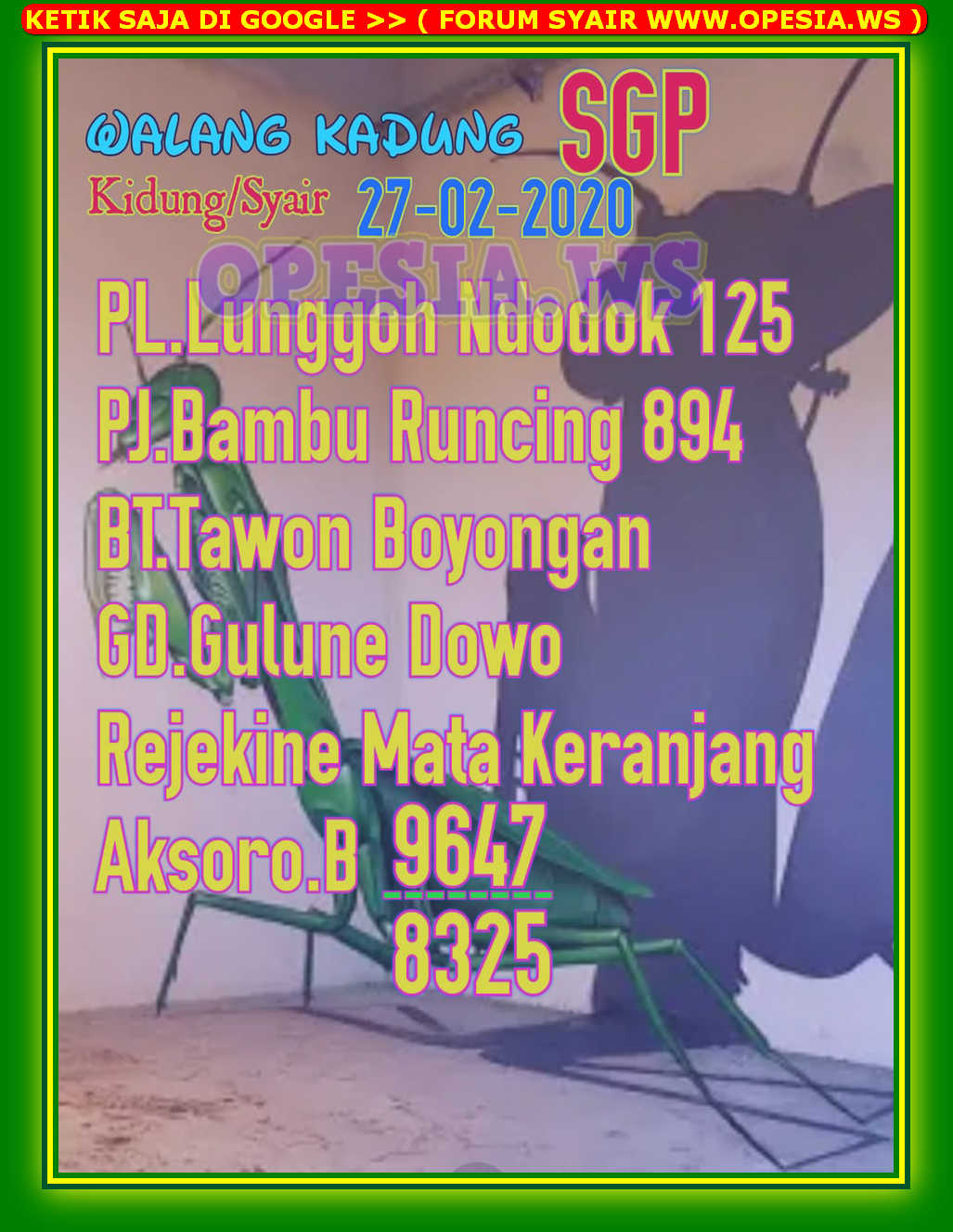 1 New Message Kode Syair Singapore 27 Februari 2020 Forum Syair Togel Hongkong Singapura Sydney