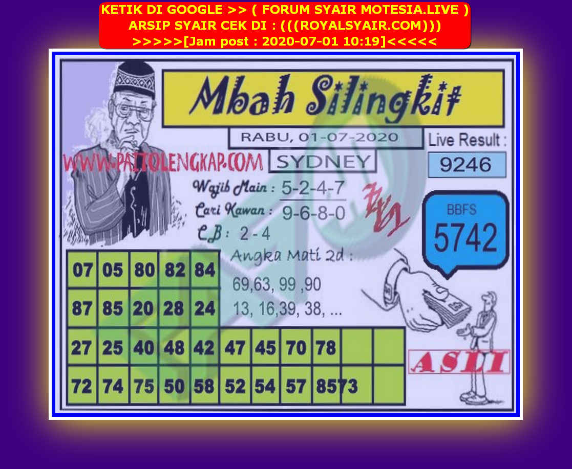Prediksi Syair Sydney 1 Juli 2020 KODE SYAIR SGP SYAIR