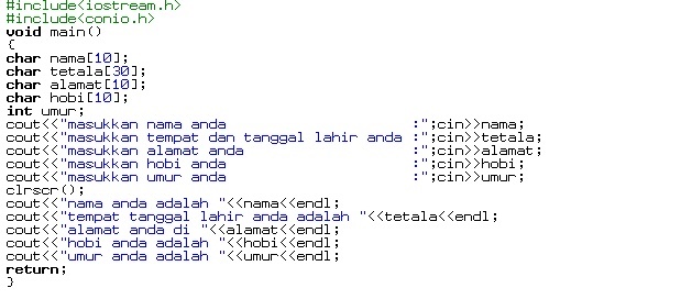 Program input identitas sederhana C++