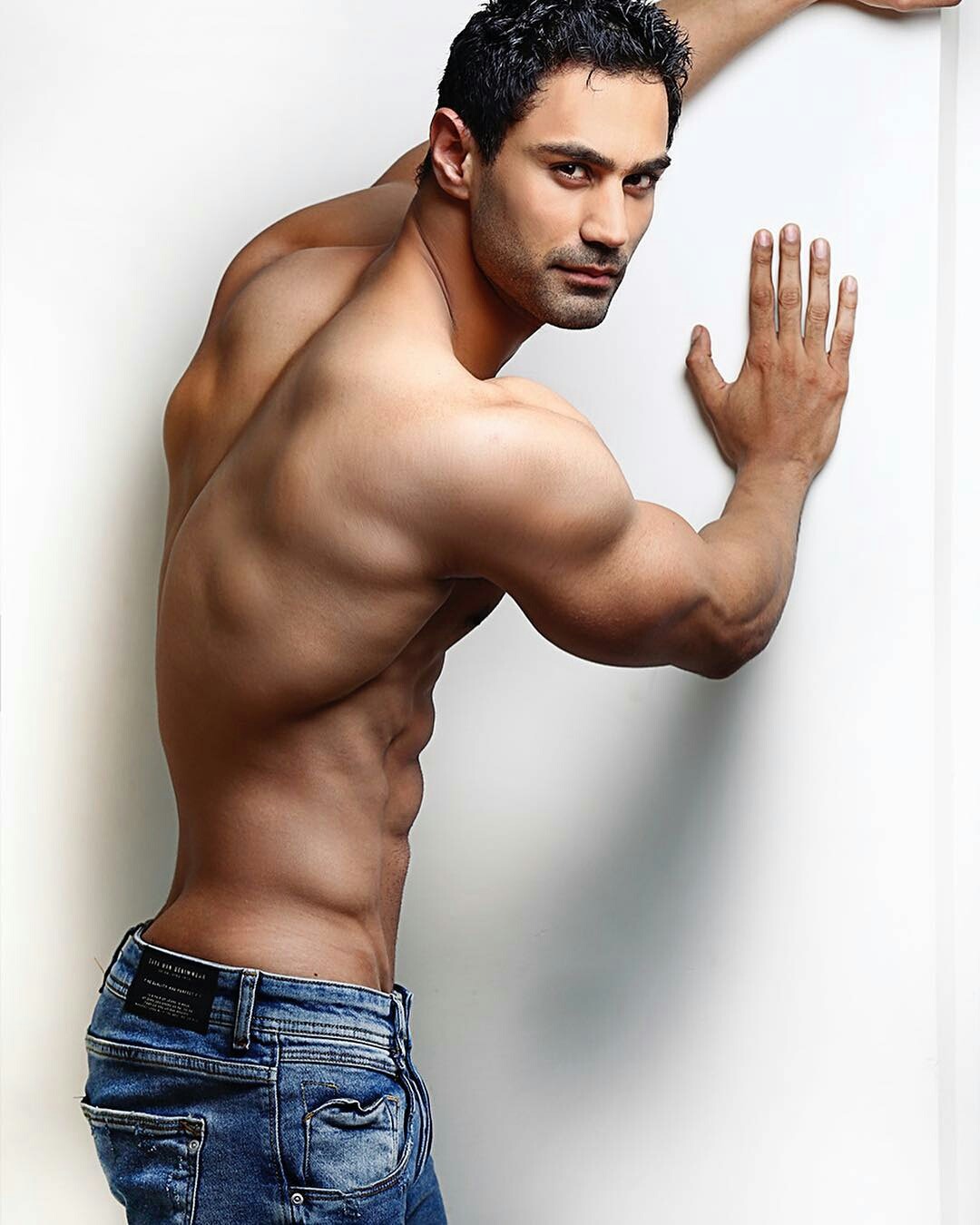 Indian male model in bed, in underwear, shirtless... yass! 