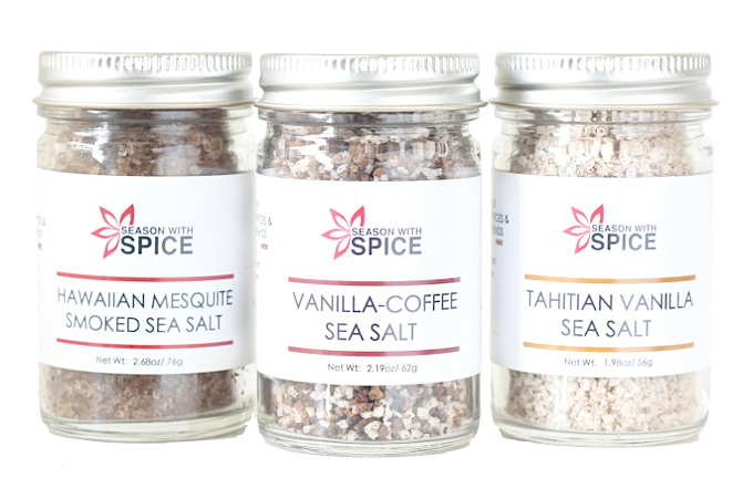 Vanilla Coffee Sea Salt, Tahitian Vanilla Sea Salt and Hawaiian Mesquite Smoked Sea Salt at SeasonWithSpice.com