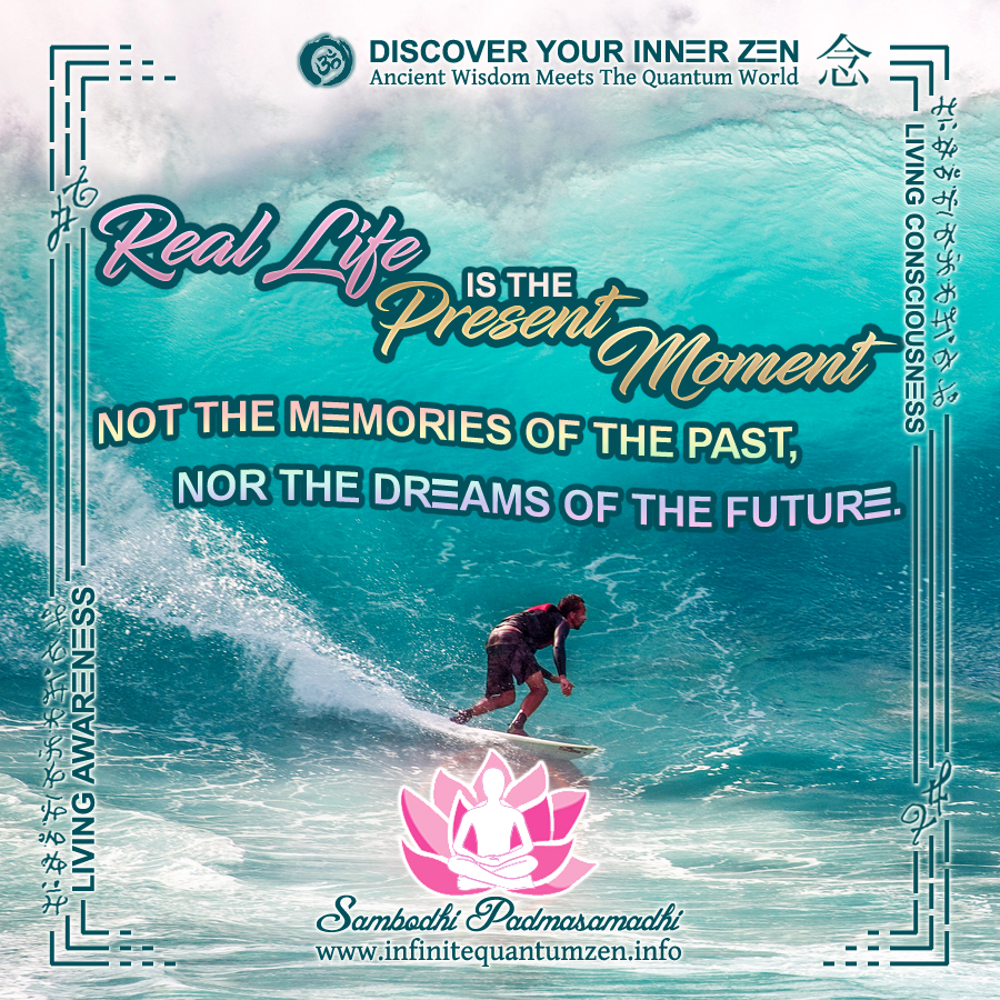 Real Life is the Present Moment - not the memories of the past, nor the dreams of the future - Infinite Quantum Zen, Success Life Quotes