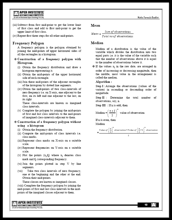 APEX INSTITUTE : MATHEMATICS FORMULA BOOKLET FOR FOUNDATION BATCH