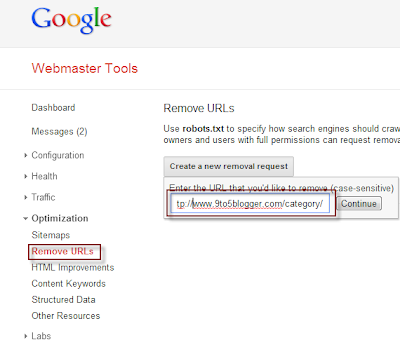 URL Removal Request using Webmaster Tools