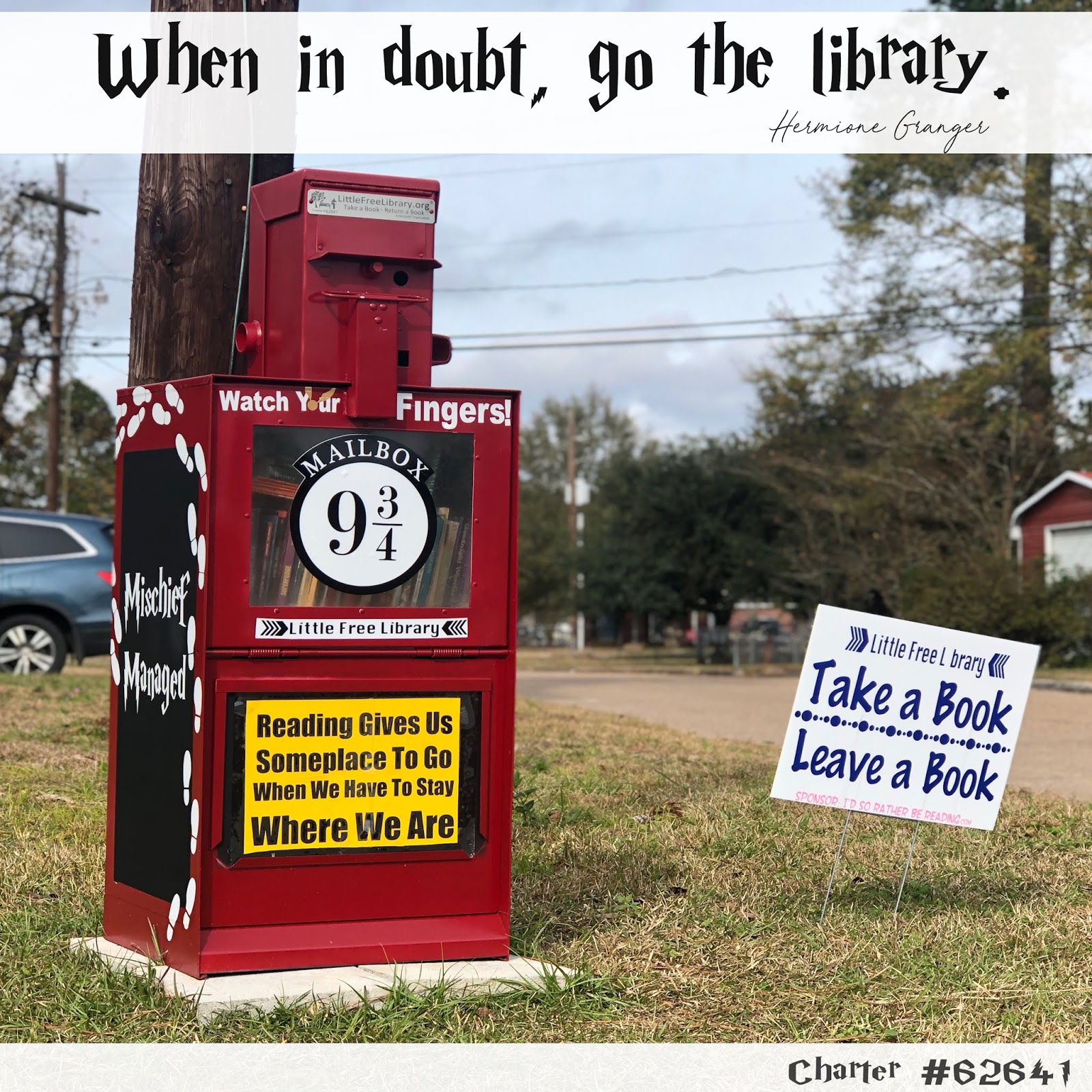 I'd So Rather Be Reading Mailbox 9 3/4, Our FIRST Little Free Library!
