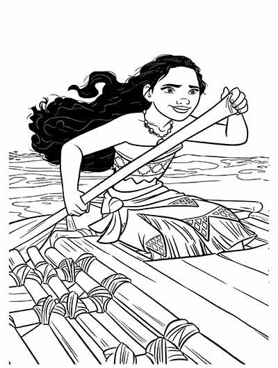 Tranh tô màu hình trình của Moana chèo thuyền