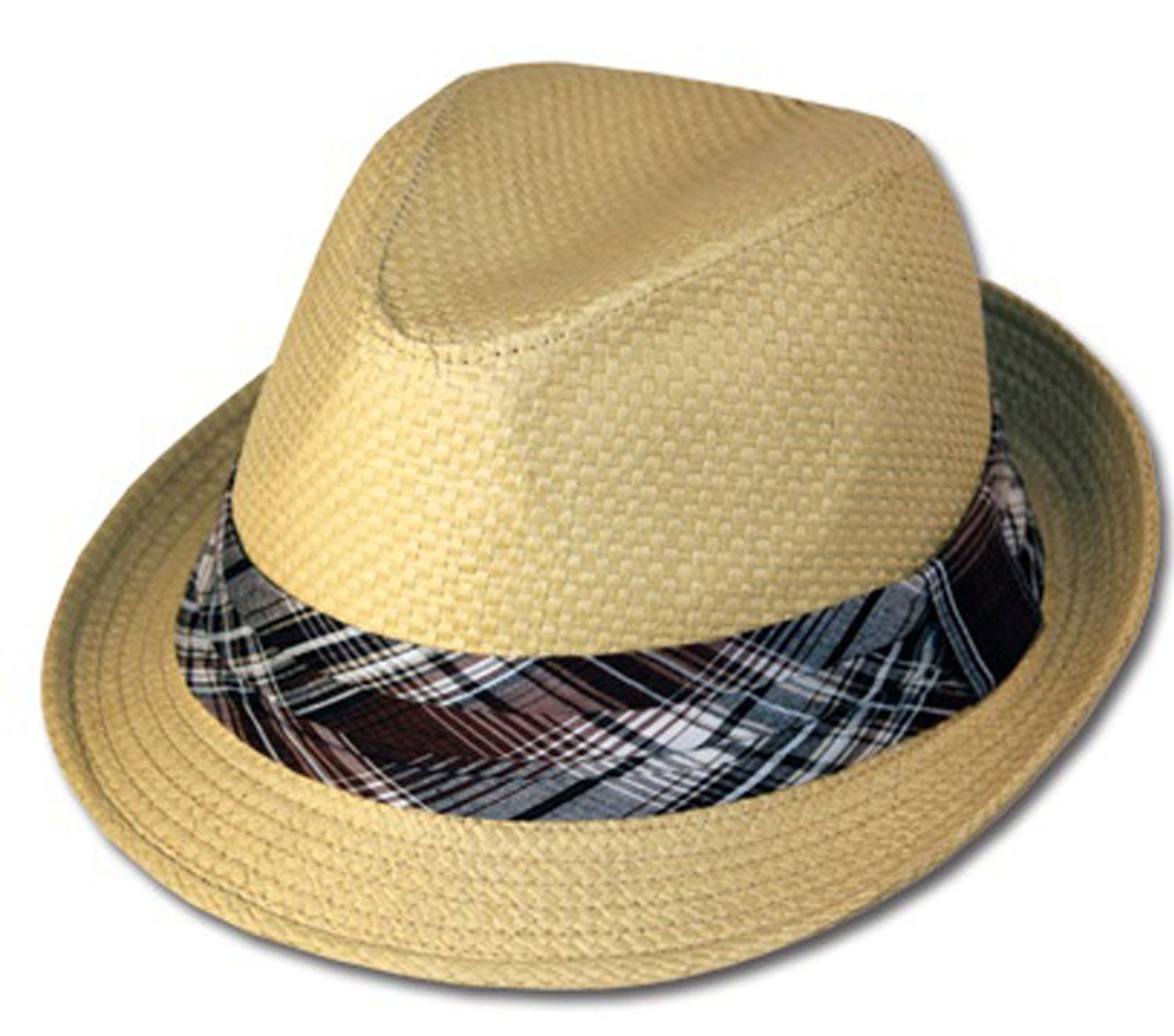Mens Structured 100 Paper Straw Matching Plaid Band Fedora Hat straw