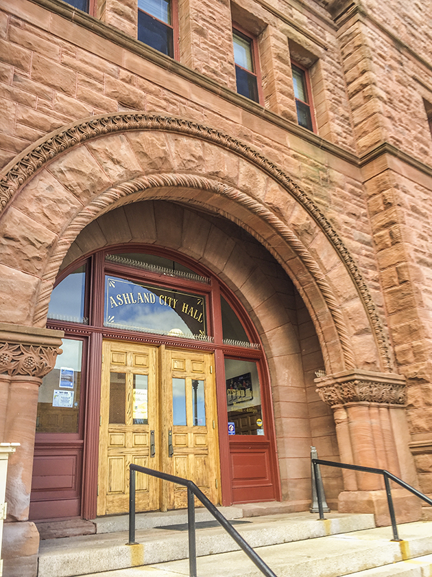 The City Hall Building is built of from Apostle Island Brownstone