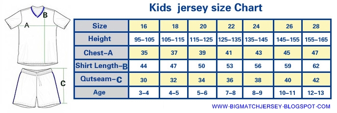 Soccer Jerseys Size Chart