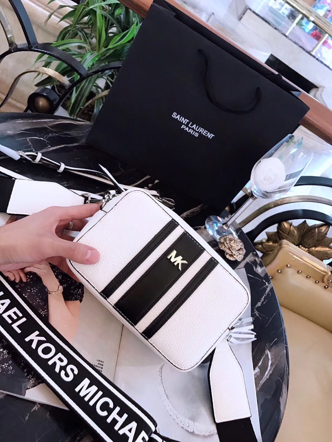 small logo tape camera bag