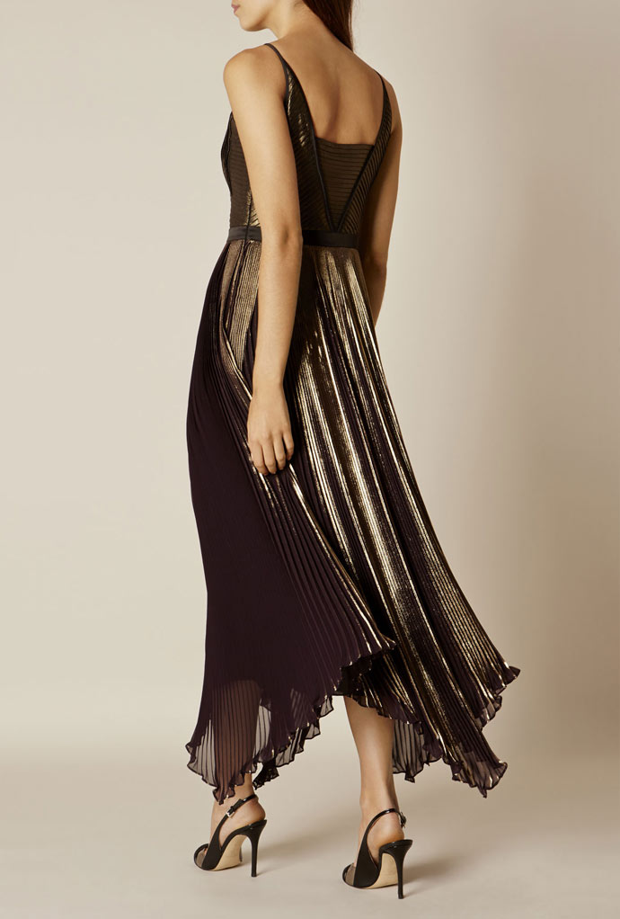 karen millen metallic pleated dress