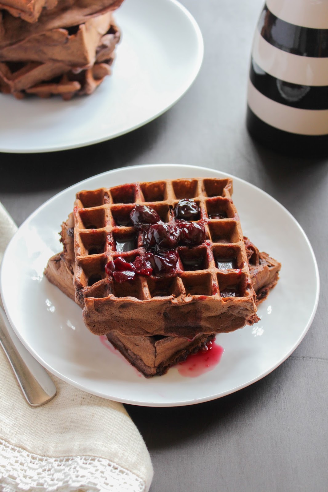 Dark Chocolate Waffles with Cherry Syrup SundaySupper Dark Chocolate Waffles with Cherry Syrup SundaySupper