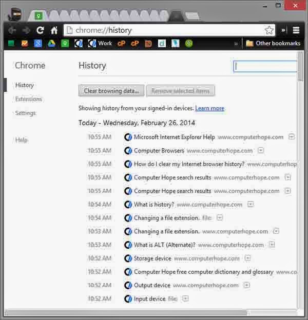 Bagaimana cara menampilkan/ melihat history browser saya?