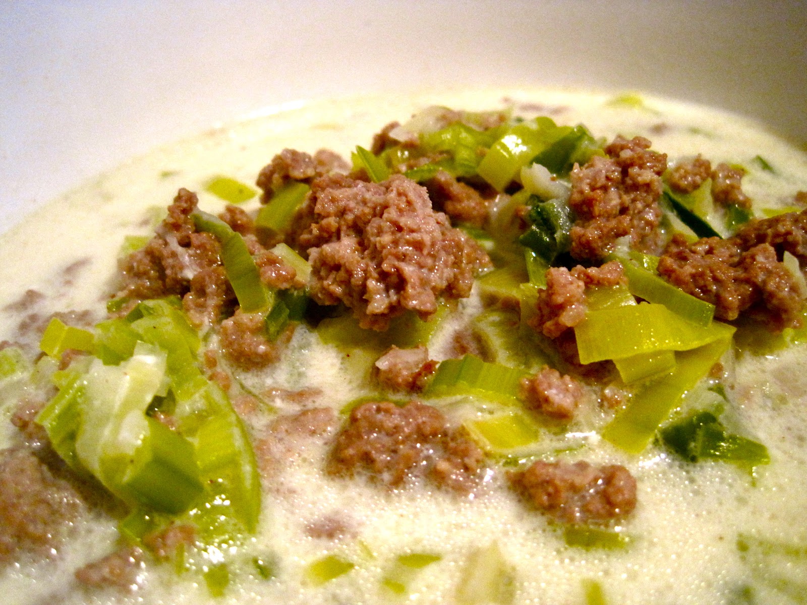 Our Little Haus On The Prairie Leek,cheese & ground beef soup