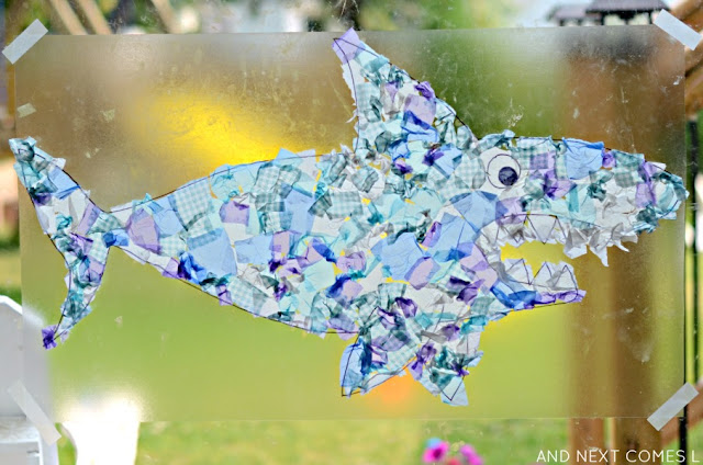 Giant shark suncatcher craft - perfect craft for an under the sea preschool unit from And Next Comes L