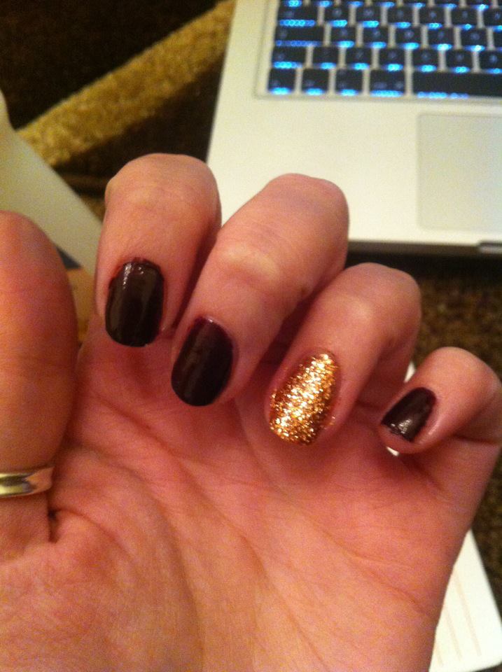 Nails by Acacia :): black cherry and gold glitter