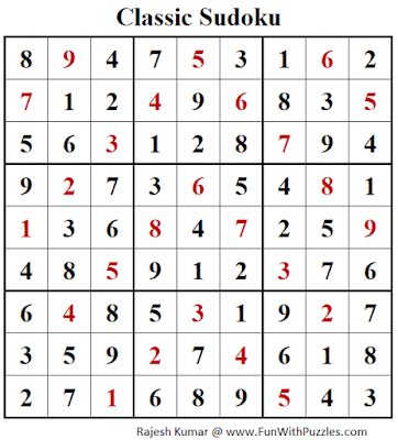 Solution of Classic Sudoku Puzzle (Fun With Sudoku #271)