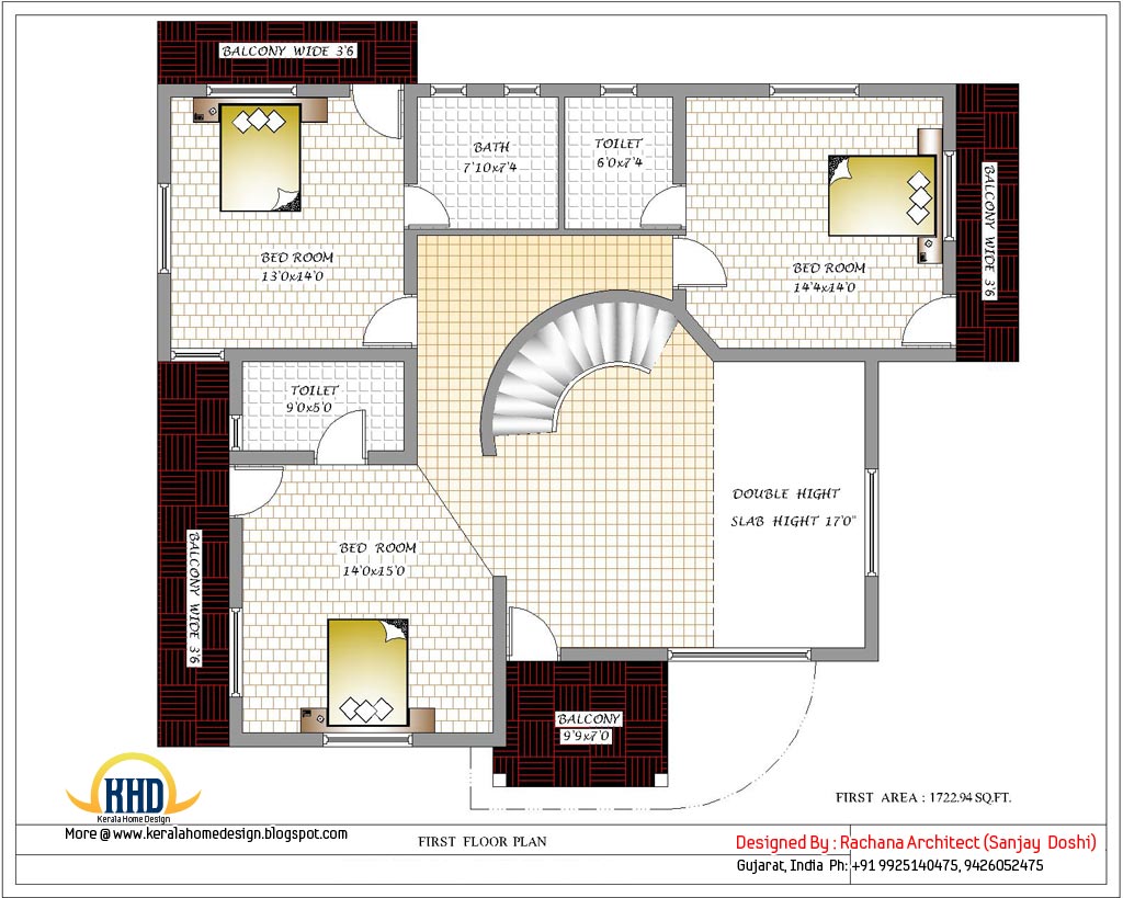 India home design with house plans 3200 Sq.Ft. home