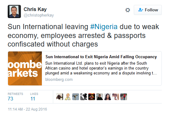 7 South African hotelier Sun International exists Nigeria due to week econony, arrests of employees by EFCC & other factors